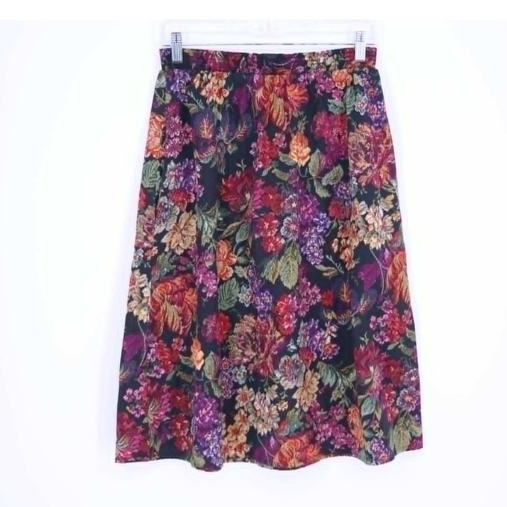 Connections‎ Vintage Women's Multicolor Floral Elastic Waist Midi Skirt Size S